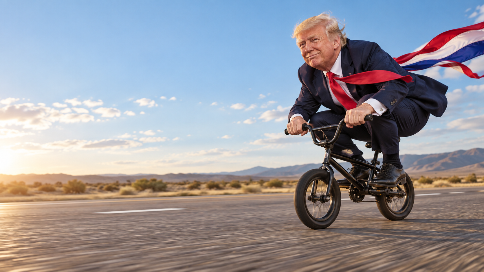 Bike Trump speeding on a highway